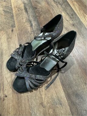 Vintage two steppers black sparkly ballroom heels